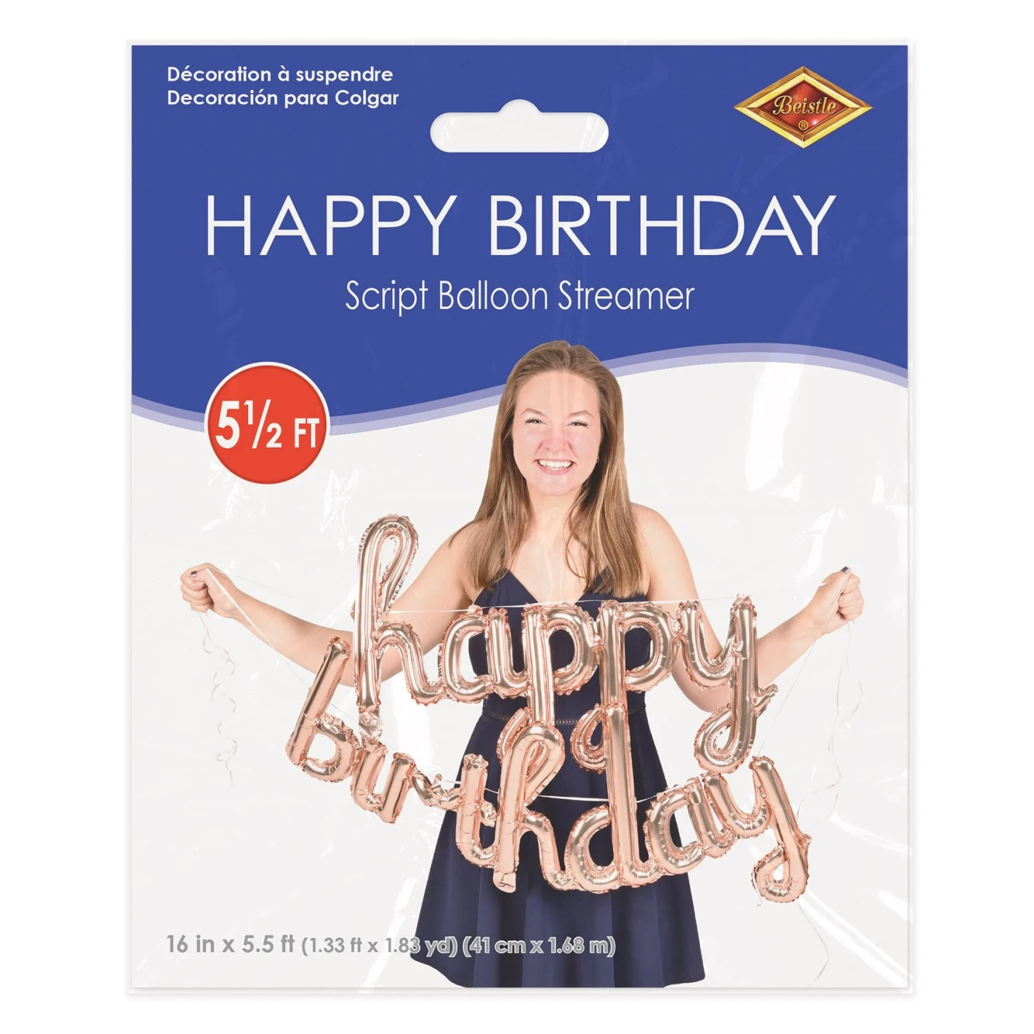 Script Rose Gold Happy Birthday Party Balloon Streamer (6 Per Case) 4 Script Rose Gold Happy Birthday Party Balloon Streamer (6 Per Case) - Image 4