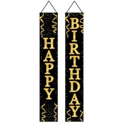 Happy Birthday Party Fabric Door Panel Set- Black And Gold