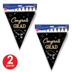 Metallic Congrats Grad Graduation Party Pennant Banner (12 Packages) -Bulk Party Supplies Shop 56101 i3 1
