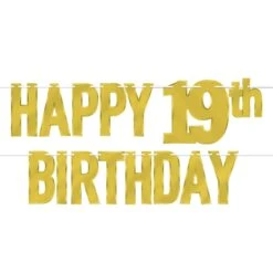 Foil Happy 19th Birthday Streamer Gold