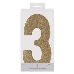 3-D Glittered 3 Centerpiece Gold 7 3-D Glittered 3 Centerpiece Gold -Bulk Party Supplies Shop 56249 3GD i3