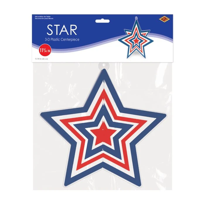 Red, White And Blue 3-D Plastic Star Centerpiece (1 Per Package) 3 Red, White And Blue 3-D Plastic Star Centerpiece (1 Per Package) - Image 3