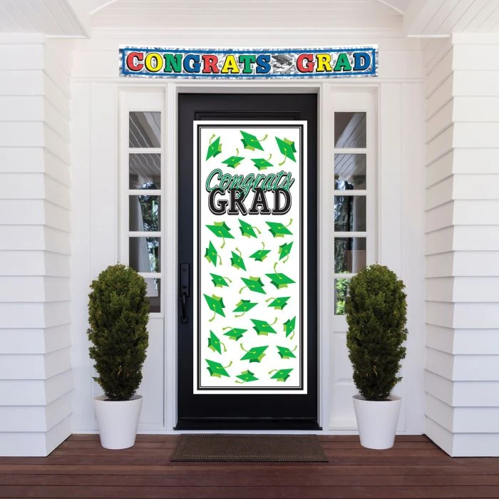 Green Congrats Grad Door Cover (1 Per Package) 2 Green Congrats Grad Door Cover (1 Per Package) - Image 2
