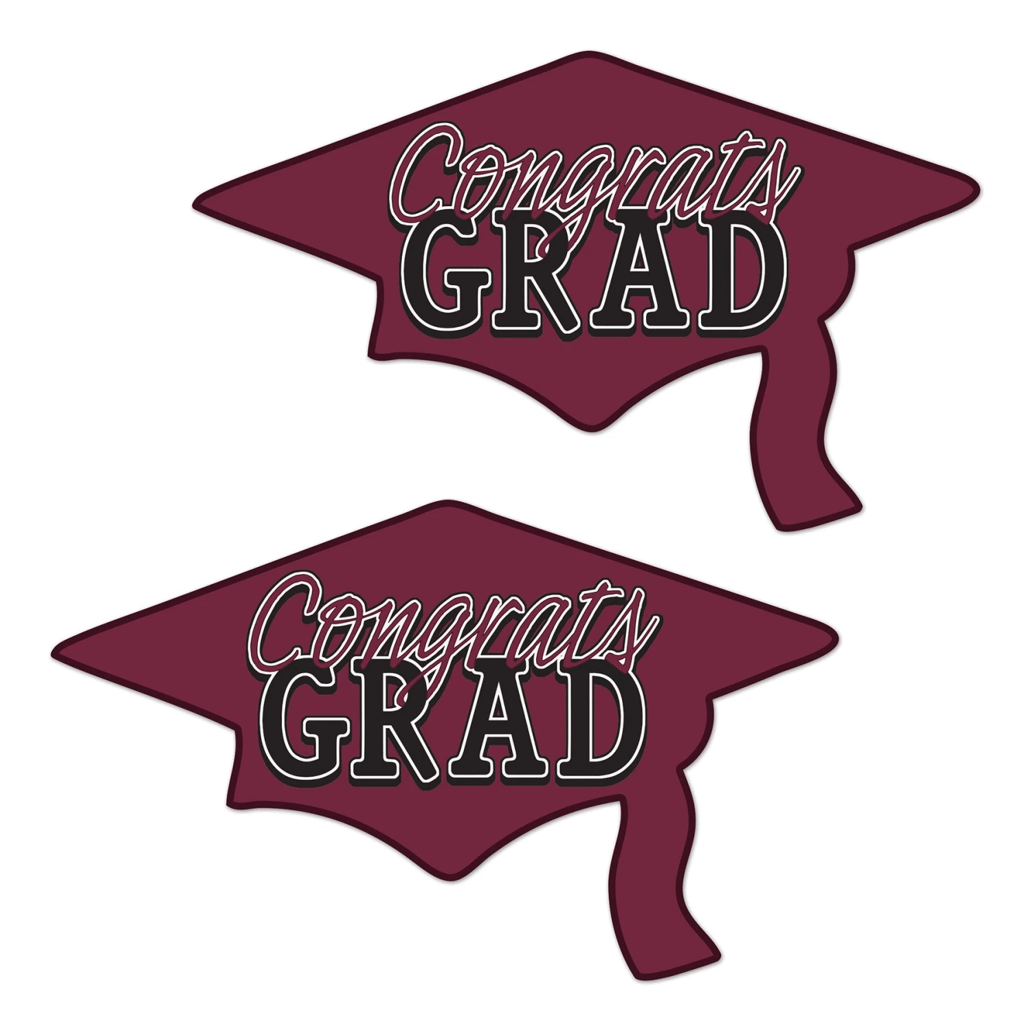 Burgundy Congrats Grad Cutout Decorations (2 Per Package) 1 Burgundy Congrats Grad Cutout Decorations (2 Per Package)