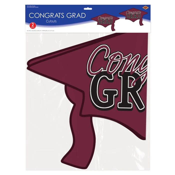 Burgundy Congrats Grad Cutout Decorations (2 Per Package) 2 Burgundy Congrats Grad Cutout Decorations (2 Per Package) - Image 2