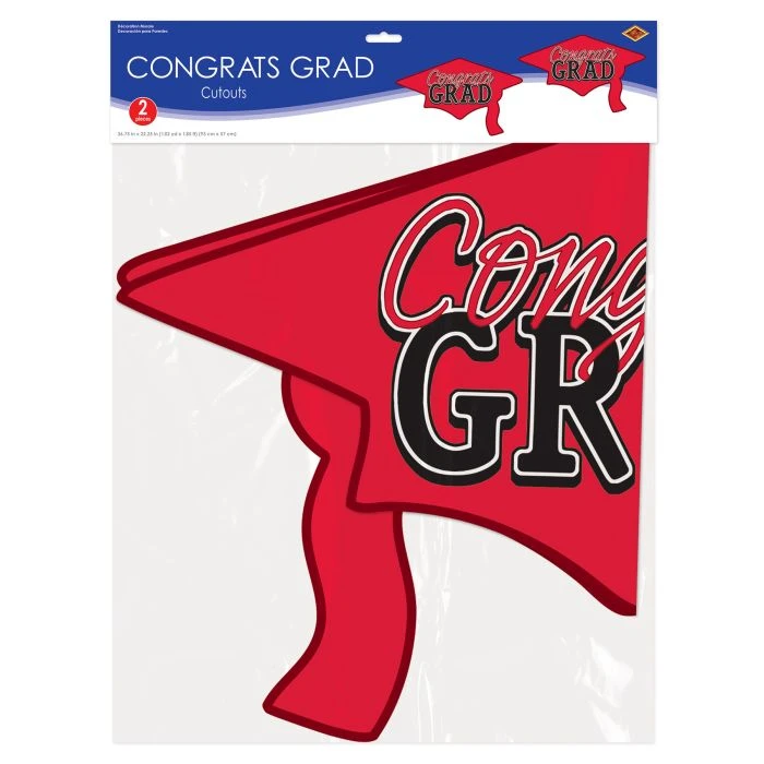 Red Congrats Grad Cutout Decorations (2 Per Package) 2 Red Congrats Grad Cutout Decorations (2 Per Package) - Image 2