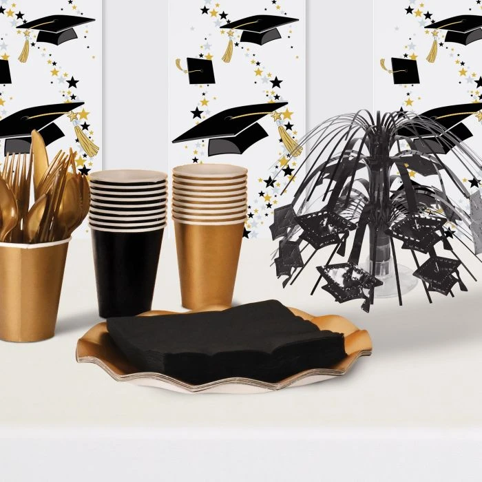 Black Grad Cap Mini Cascade Centerpiece (1 Per Package) 2 Black Grad Cap Mini Cascade Centerpiece (1 Per Package) - Image 2