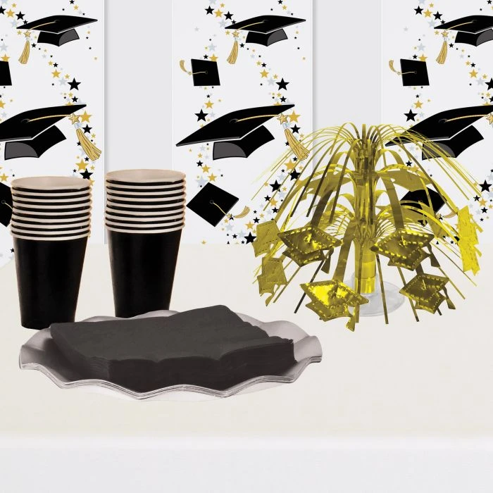 Gold Grad Cap Mini Cascade Centerpiece (1 Per Package) 2 Gold Grad Cap Mini Cascade Centerpiece (1 Per Package) - Image 2