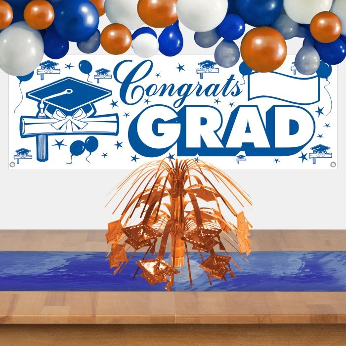 Orange Grad Cap Mini Cascade Centerpiece (1 Per Package) 2 Orange Grad Cap Mini Cascade Centerpiece (1 Per Package) - Image 2