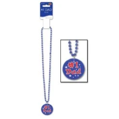 Father's Day Bead Necklaces With Printed #1 Dad Medallion