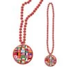 Party Bead Necklaces With International Flag Medallion 5 Party Bead Necklaces With International Flag Medallion -Bulk Party Supplies Shop 57383