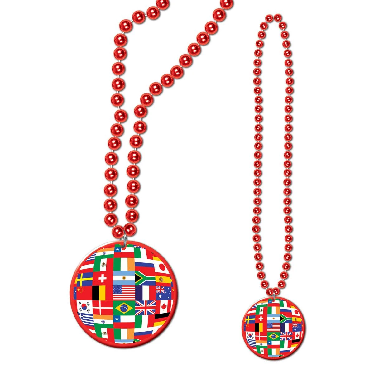 Party Bead Necklaces With International Flag Medallion 1 Party Bead Necklaces With International Flag Medallion