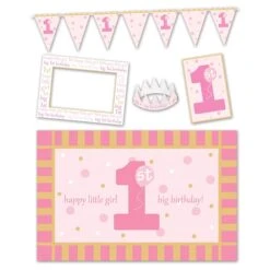 1st Birthday Party Pink 5 Piece High Chair Decorating Kit