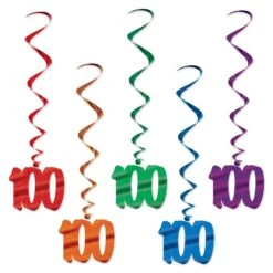 100th Birthday Party Whirls - Assorted Colors (5 Per Package)