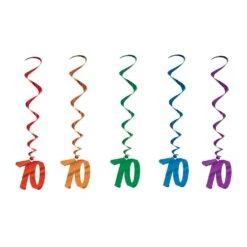 70th Birthday Party Whirls - Solid Multicolor (5 Per Package)