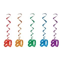 80th Birthday Party Whirls - Assorted Colors (5 Per Package)