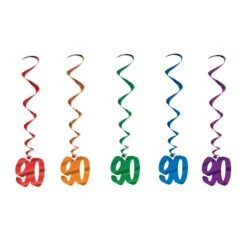 90th Birthday Party Whirls - Assorted Colors (5 Per Package)