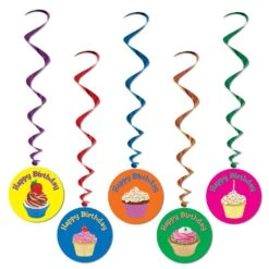 Cupcake Happy Birthday Party Whirls (5 Per Package)