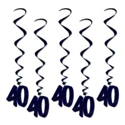 40th Birthday Party Whirls- Black (5 Per Package)