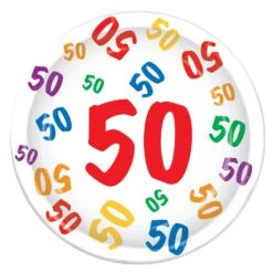 50th Birthday Party Paper Plates 9 Inch (8 Per Package)