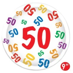 50th Birthday Party Paper Plates 9 Inch (8 Per Package) -Bulk Party Supplies Shop 58037 50 i5