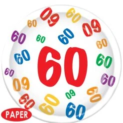 60th Birthday Party Paper Plates 9 Inch (8 Per Package) -Bulk Party Supplies Shop 58037 60 i4
