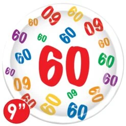 60th Birthday Party Paper Plates 9 Inch (8 Per Package) -Bulk Party Supplies Shop 58037 60 i5