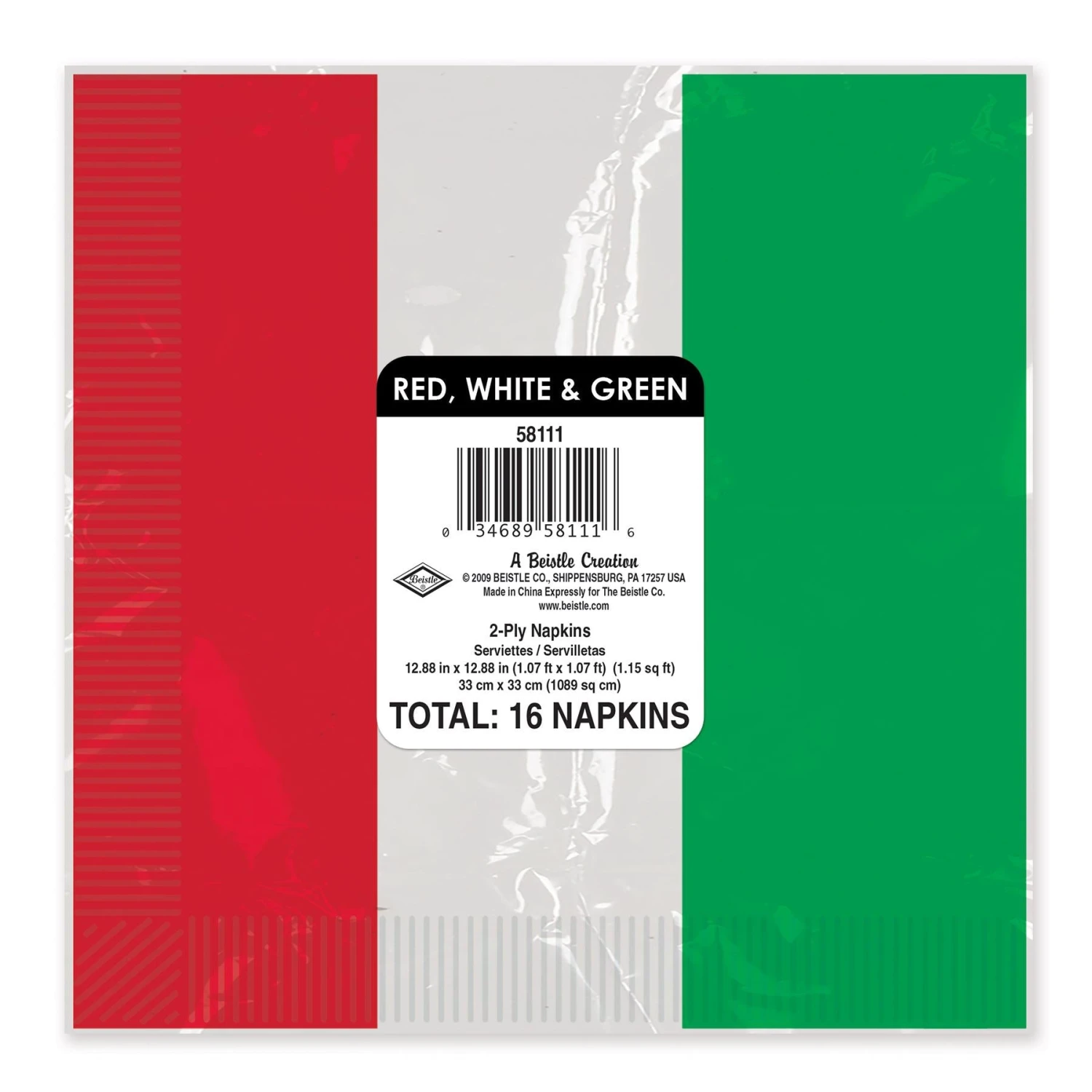 Red - White & Green Party Luncheon Napkins (16 Per Package) 3 Red - White & Green Party Luncheon Napkins (16 Per Package) - Image 3