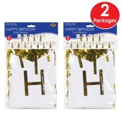 Happy Birthday Party Tassel Streamer- Gold And White -Bulk Party Supplies Shop 59630 i3 1