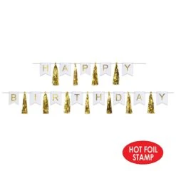 Happy Birthday Party Tassel Streamer- Gold And White -Bulk Party Supplies Shop 59630 i4