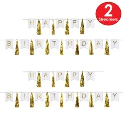 Happy Birthday Party Tassel Streamer- Gold And White -Bulk Party Supplies Shop 59630 i7 1