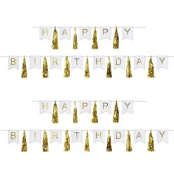 Happy Birthday Party Tassel Streamer- Gold And White -Bulk Party Supplies Shop 59630 i7