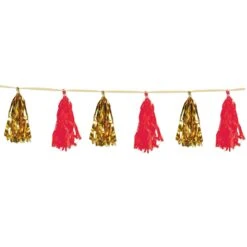 Metallic & Tissue Tassel Party Garland - Gold & Red