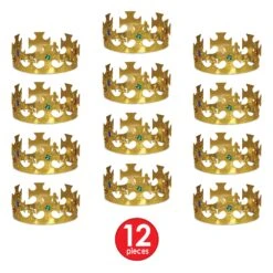 Plastic Jeweled King's Gold Crown -Bulk Party Supplies Shop 60250 GD i7 1