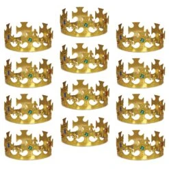 Plastic Jeweled King's Gold Crown -Bulk Party Supplies Shop 60250 GD i7