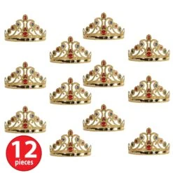 Plastic Jeweled Queen's Tiara - Gold -Bulk Party Supplies Shop 60251 GD i7 1