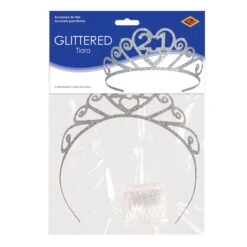 Glittered Metal 21st Birthday Party Tiara -Bulk Party Supplies Shop 60633 21 i3