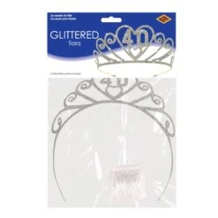 Glittered Metal 40th Birthday Party Tiara -Bulk Party Supplies Shop 60633 40 i3