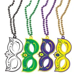 Mardi Gras Masks With Bead Necklaces (4 Per Package)