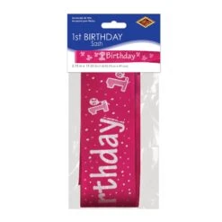 1st Birthday Satin Sash - Pink -Bulk Party Supplies Shop 60673 P i3