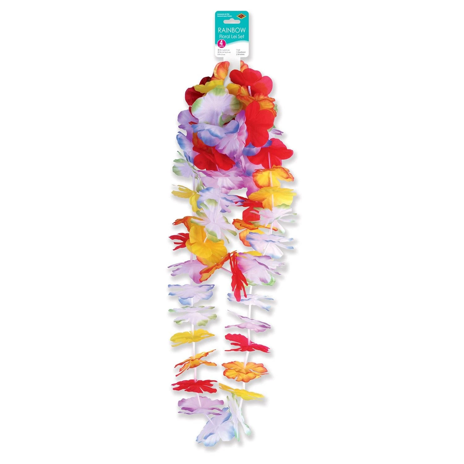 Luau Party Rainbow Floral Lei Set (4 Per Package) 2 Luau Party Rainbow Floral Lei Set (4 Per Package) - Image 2