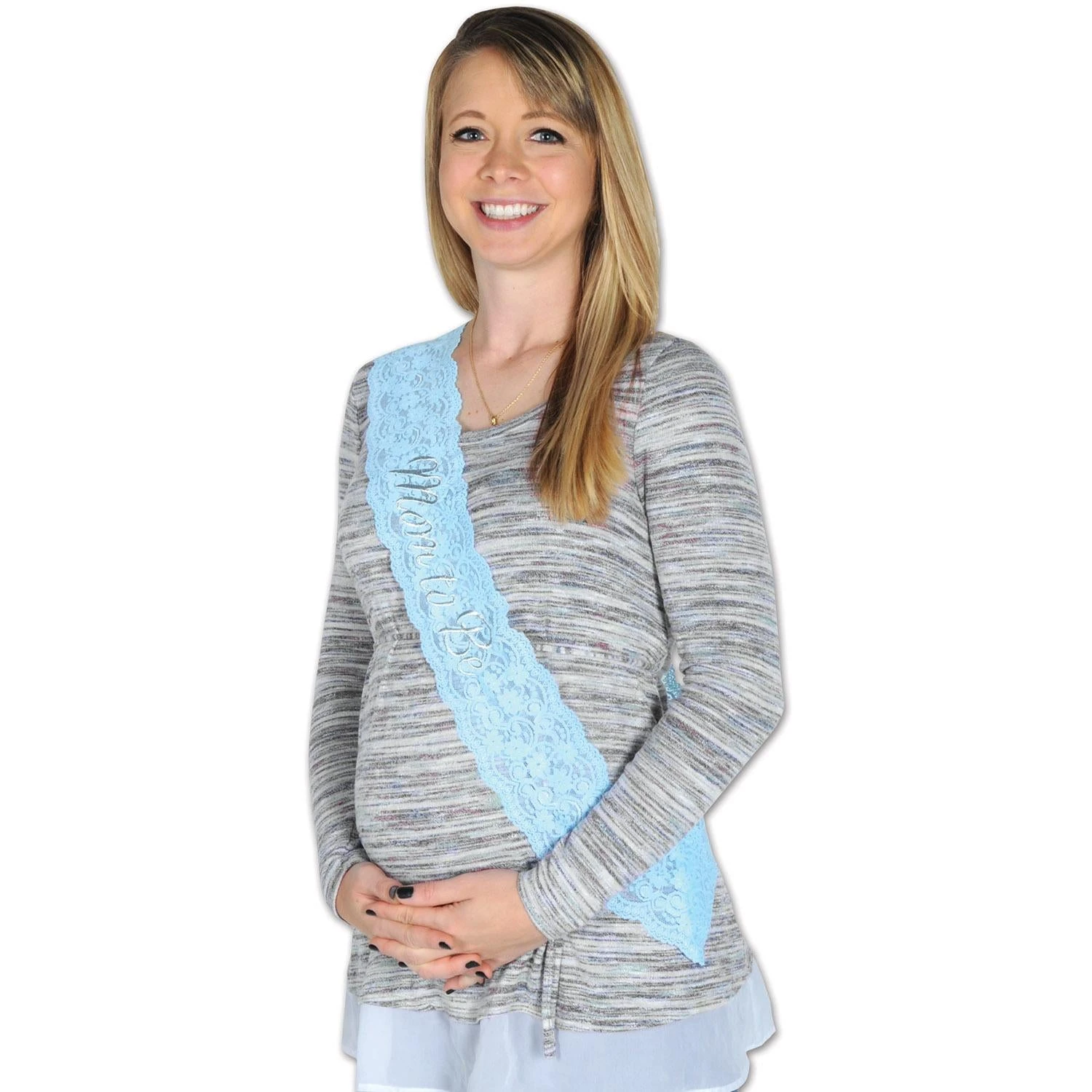 Mom To Be Lace Sash - Light Blue 2 Mom To Be Lace Sash - Light Blue - Image 2