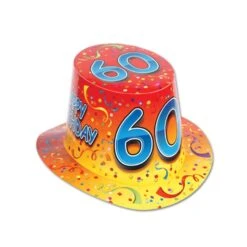 Happy 60th Birthday Party Hi-Hat- Red And Orange