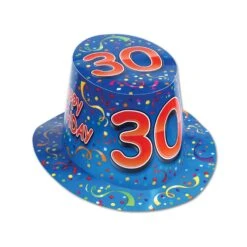 Happy 30th Birthday Party Hi-Hat (25 Per Case)- Blue And Red