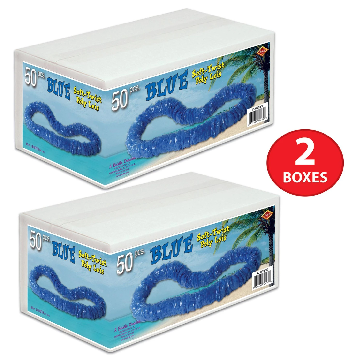Luau Party Blue Soft-Twist Poly Leis With Labeled Box (One Box Of 50) 4 Luau Party Blue Soft-Twist Poly Leis With Labeled Box (One Box Of 50) - Image 4