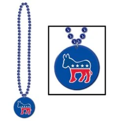 Bead Necklace With Democratic Party Medallion