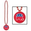 Bead Necklace With Republican Party Medallion -Bulk Party Supplies Shop 66657