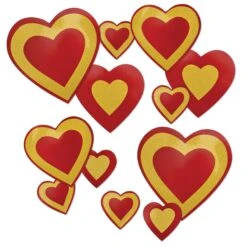 Valentine's Day Glittered Heart Cutouts- Red And Gold