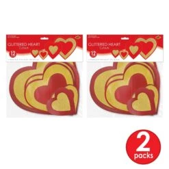 Valentine's Day Glittered Heart Cutouts- Red And Gold -Bulk Party Supplies Shop 70018 i3 2