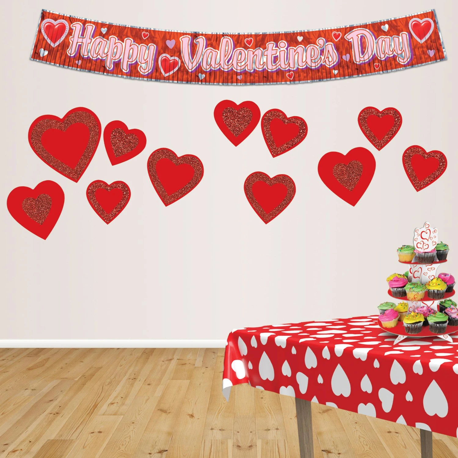 Valentine's Day Glittered Heart Cutouts- Red 2 Valentine's Day Glittered Heart Cutouts- Red - Image 2